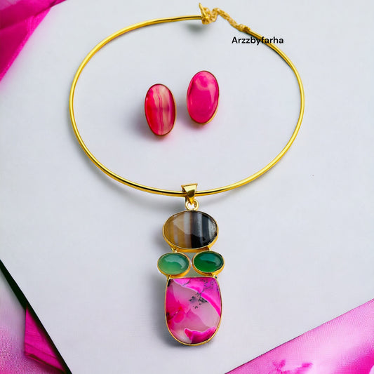 Multicolor Stone Hasli Necklace Set