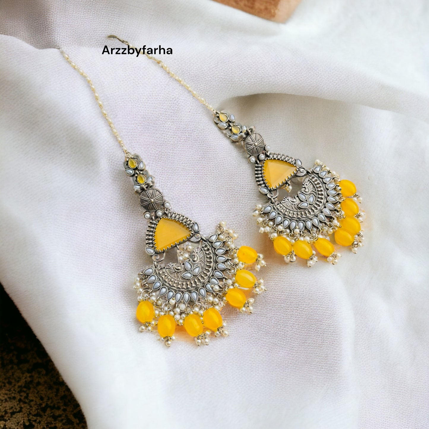 Yellow Hair Chain Earrings