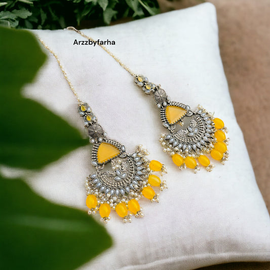 Yellow Hair Chain Earrings