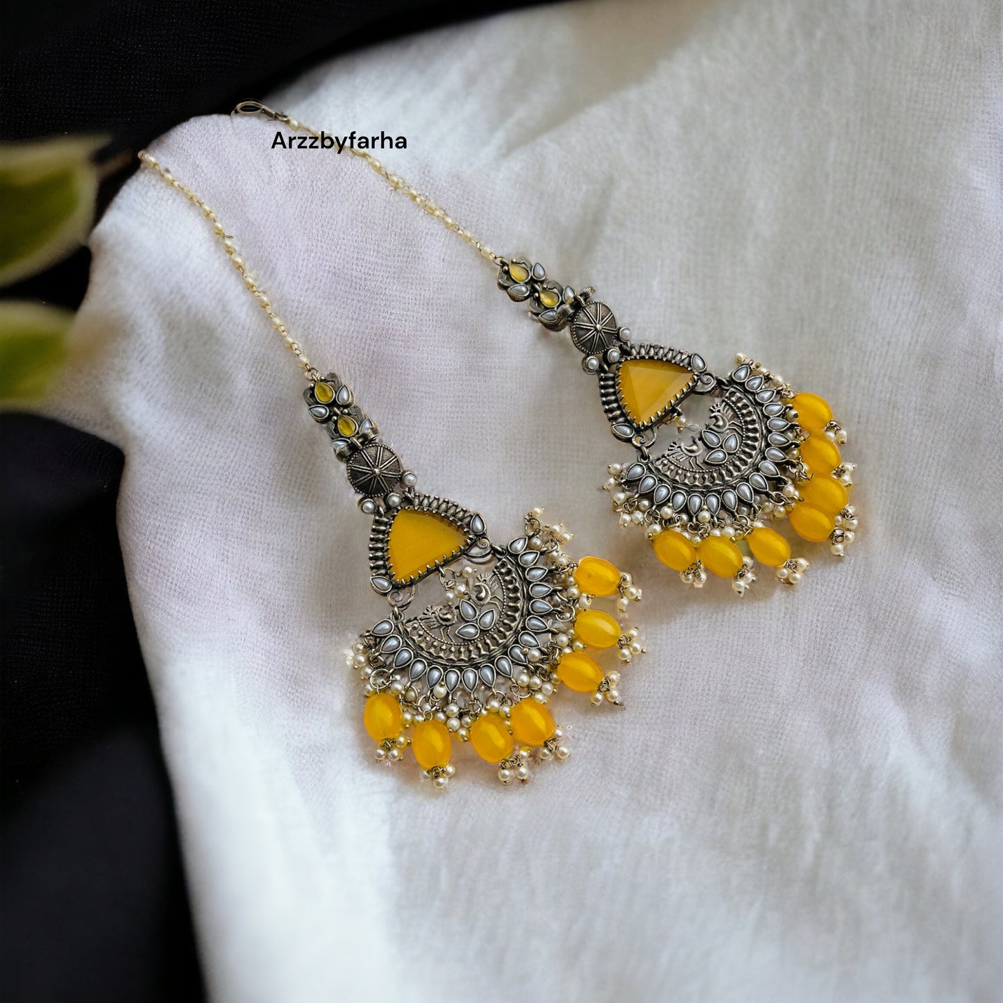 Yellow Hair Chain Earrings