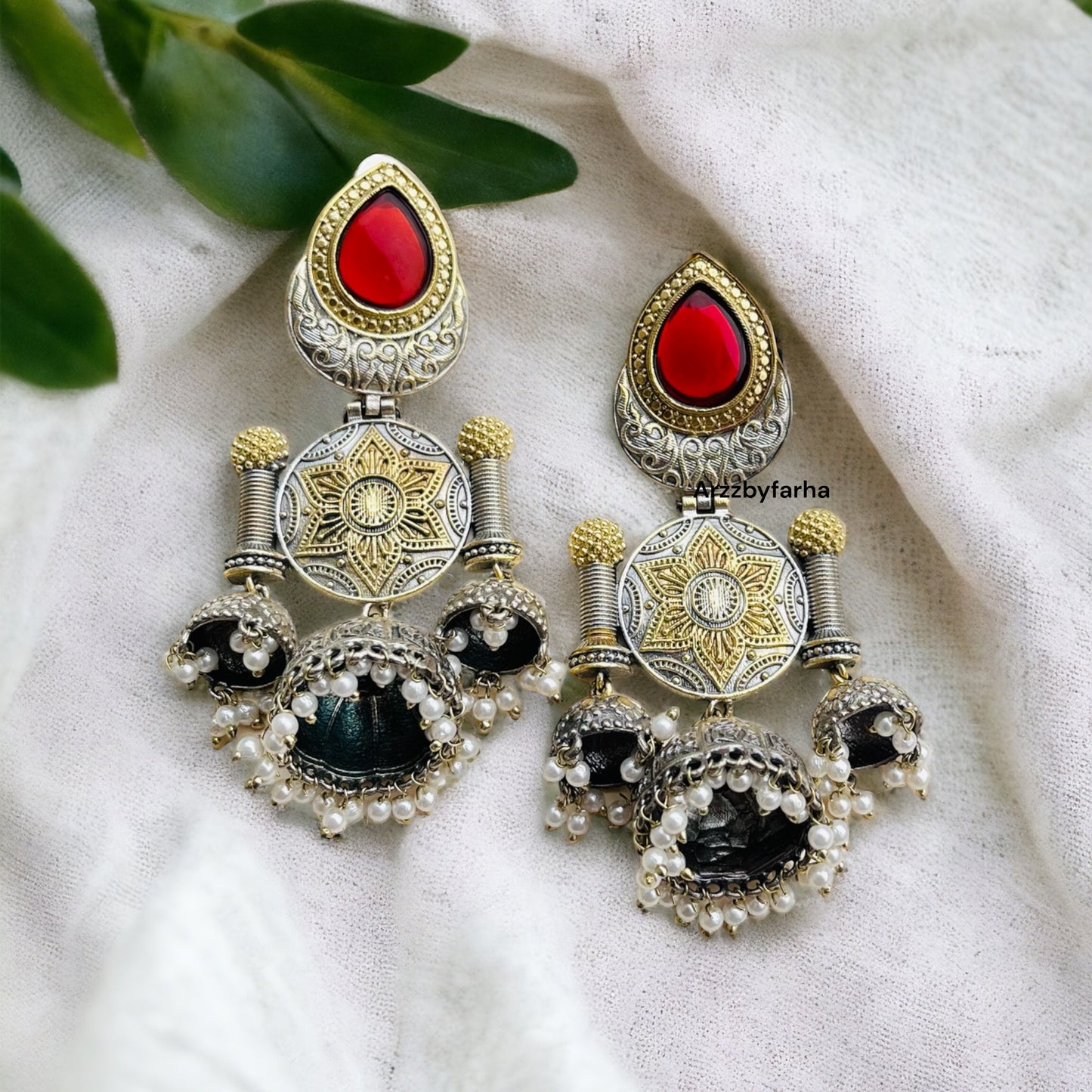 Maroon Dual Tone Hanging Jhumki Earrings