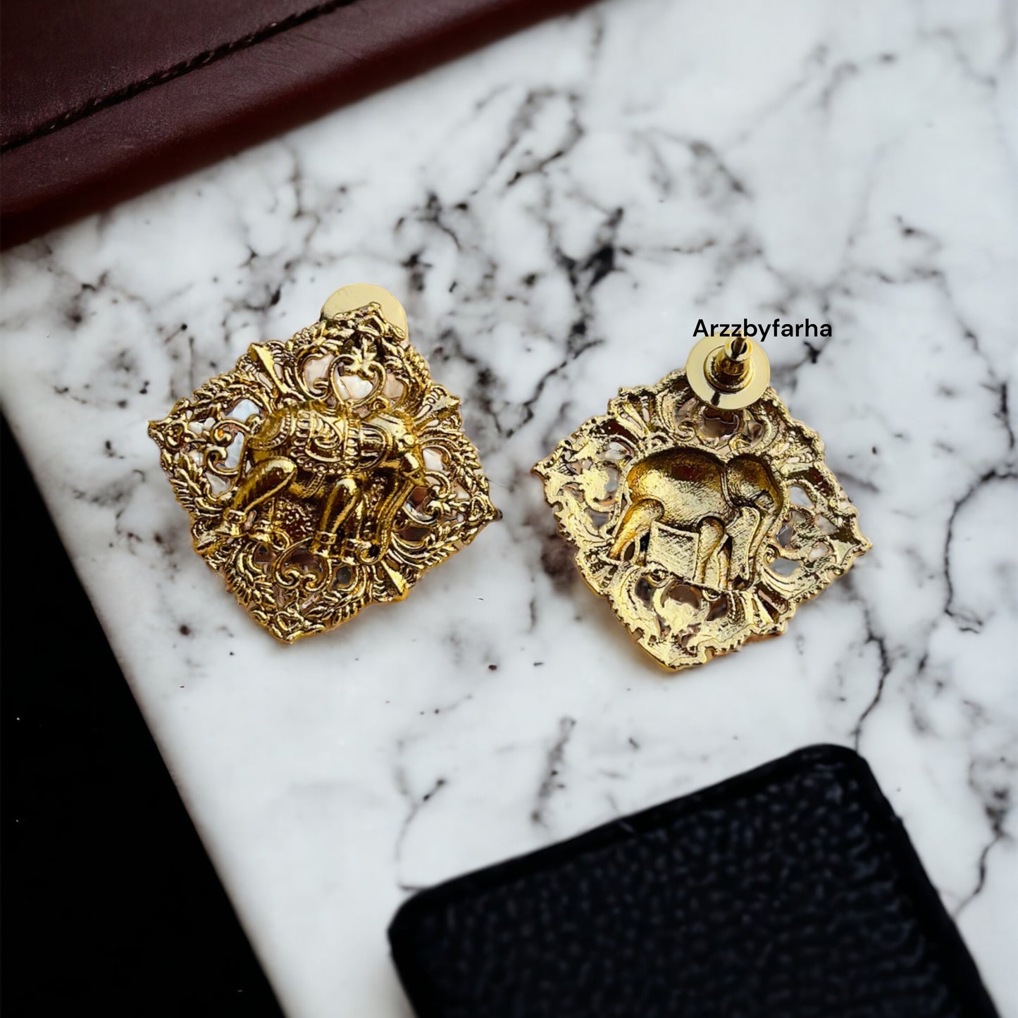 Gold Brass Studs Earrings