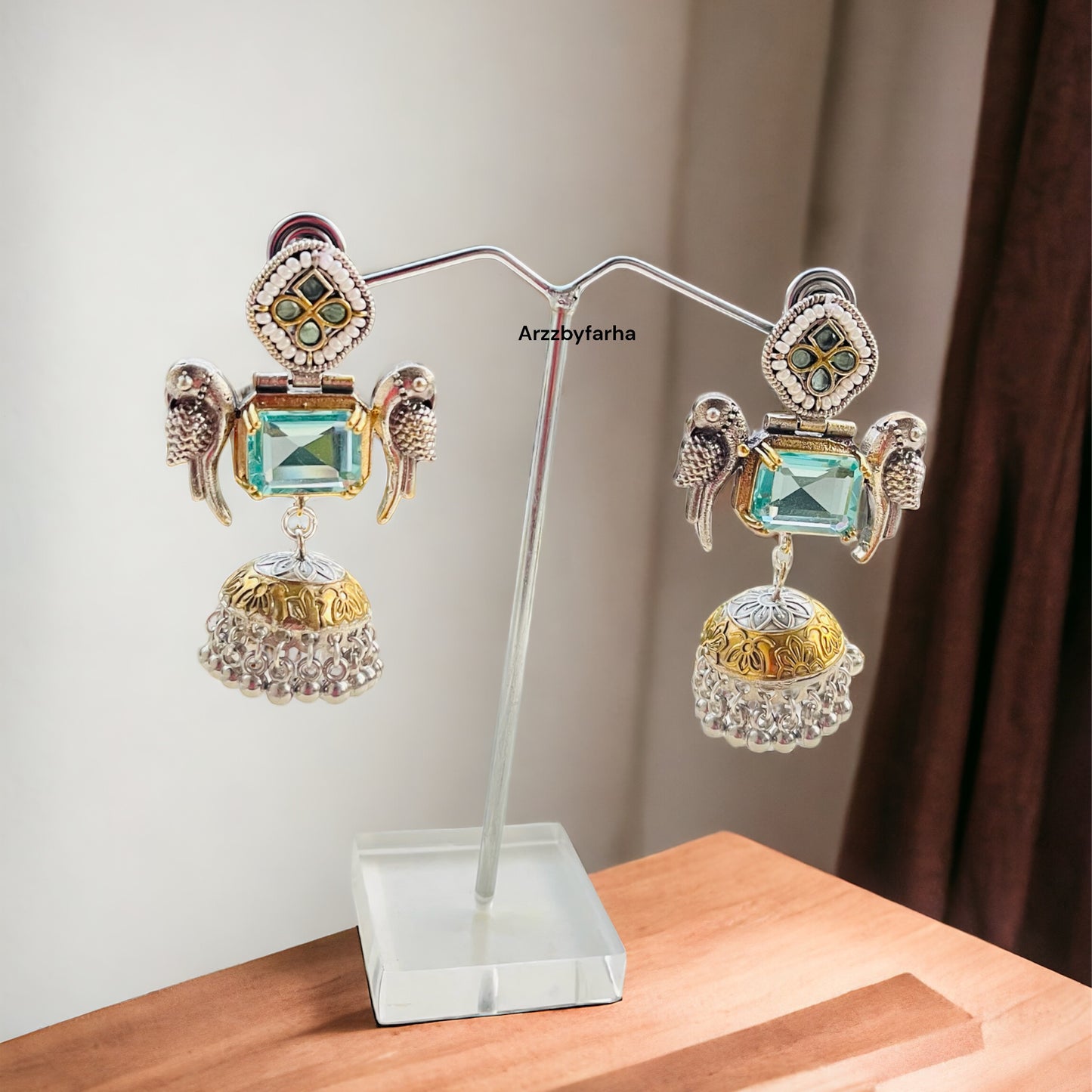 Dual Tone Designer Jhumki Earrings