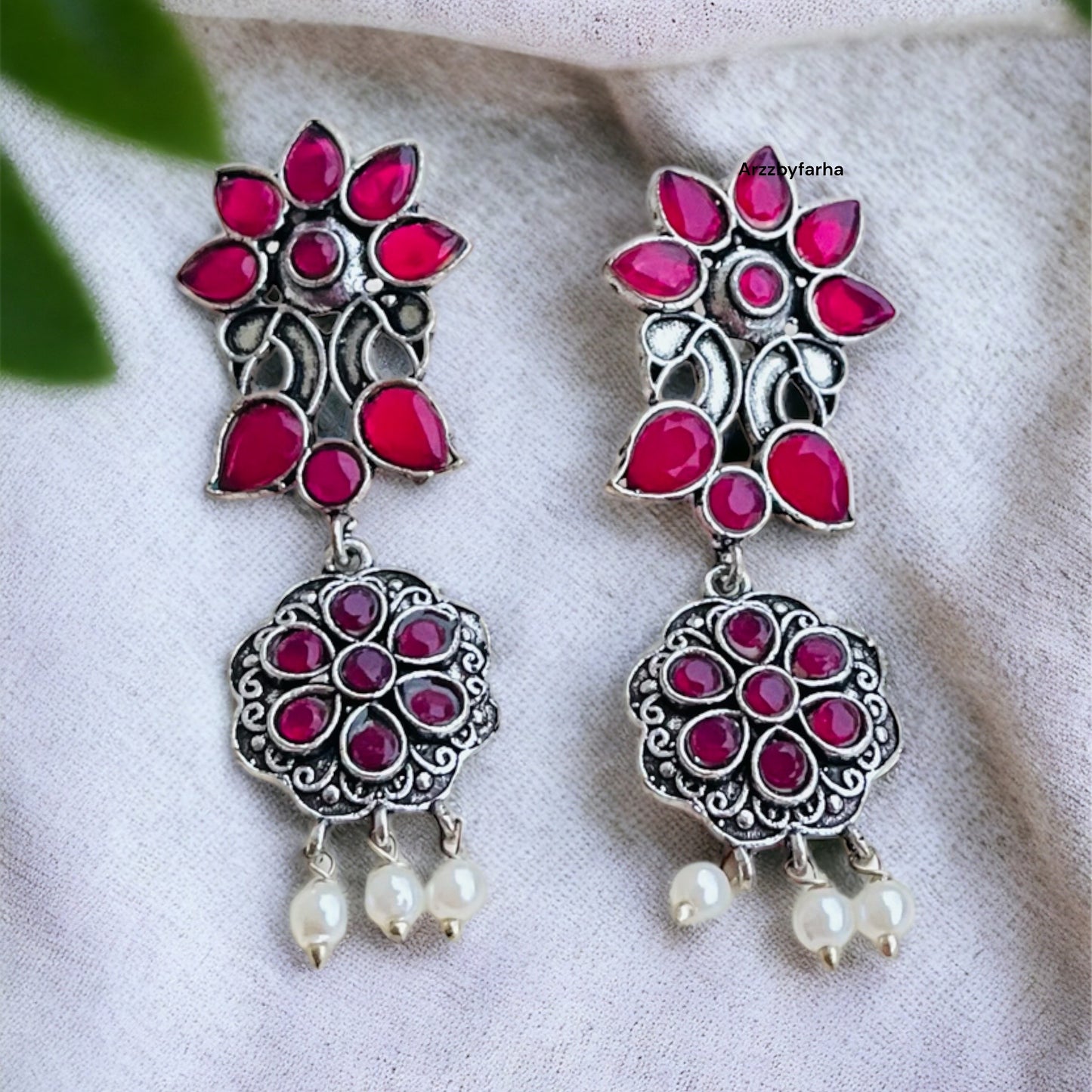 Ruby Pink Flower Drop Earring