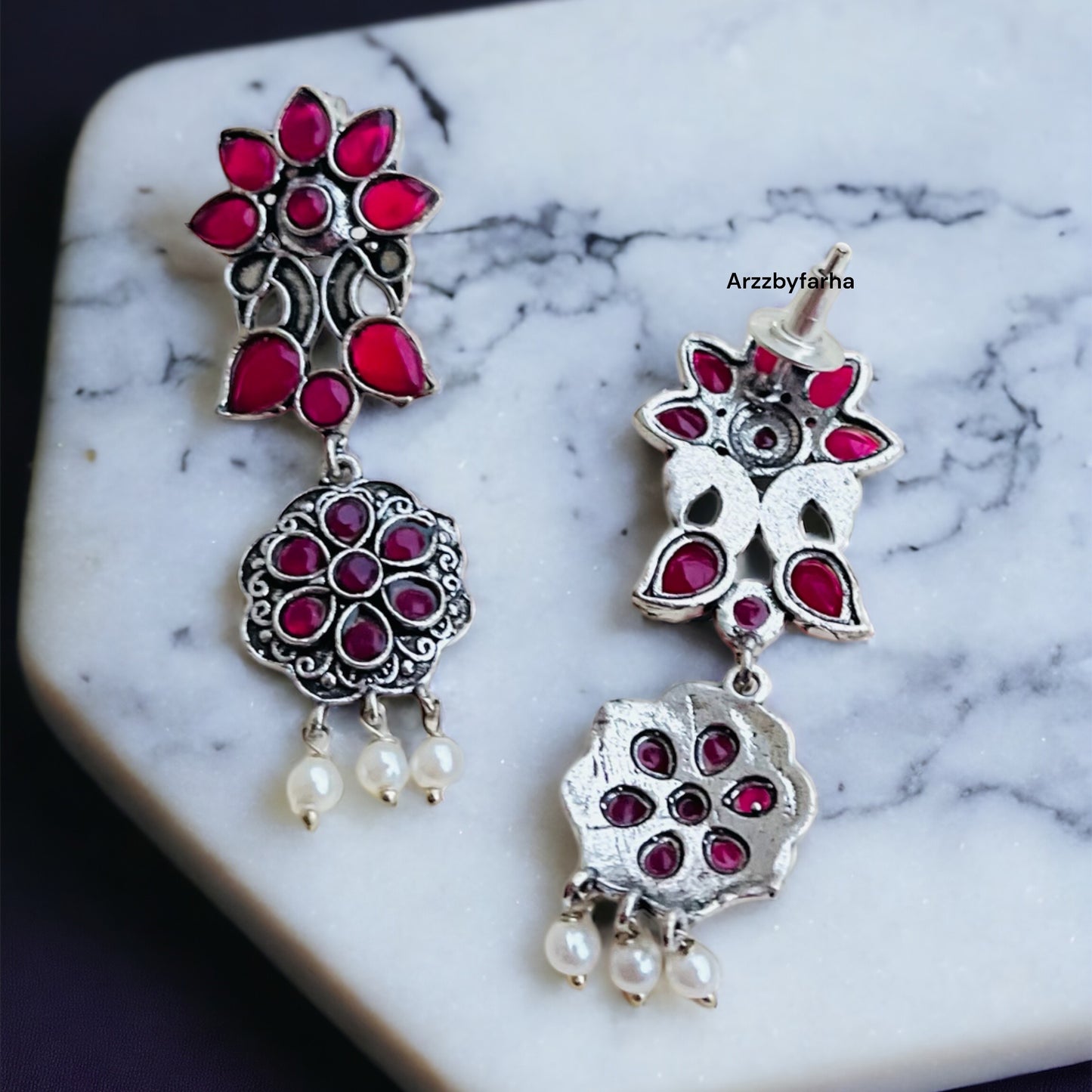 Ruby Pink Flower Drop Earring