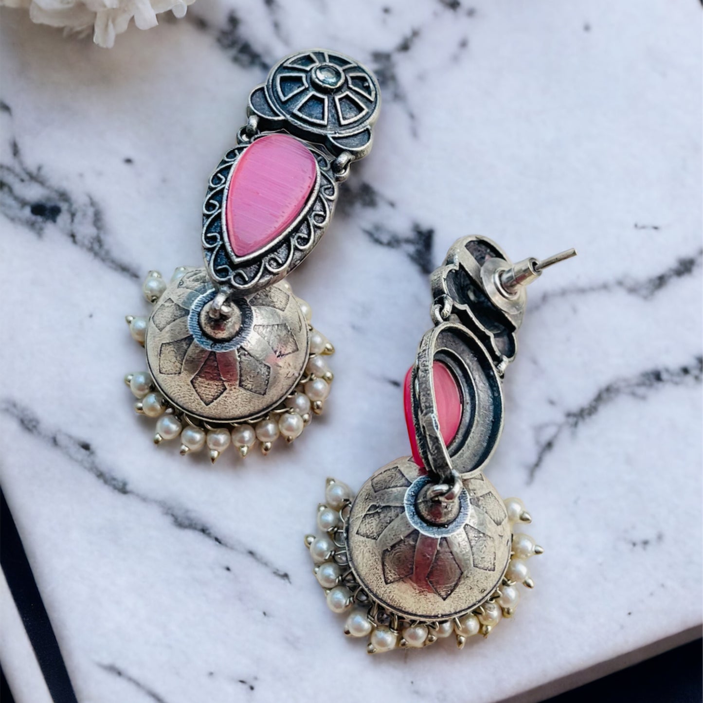 Pink Stone Drop Jhumka Earring