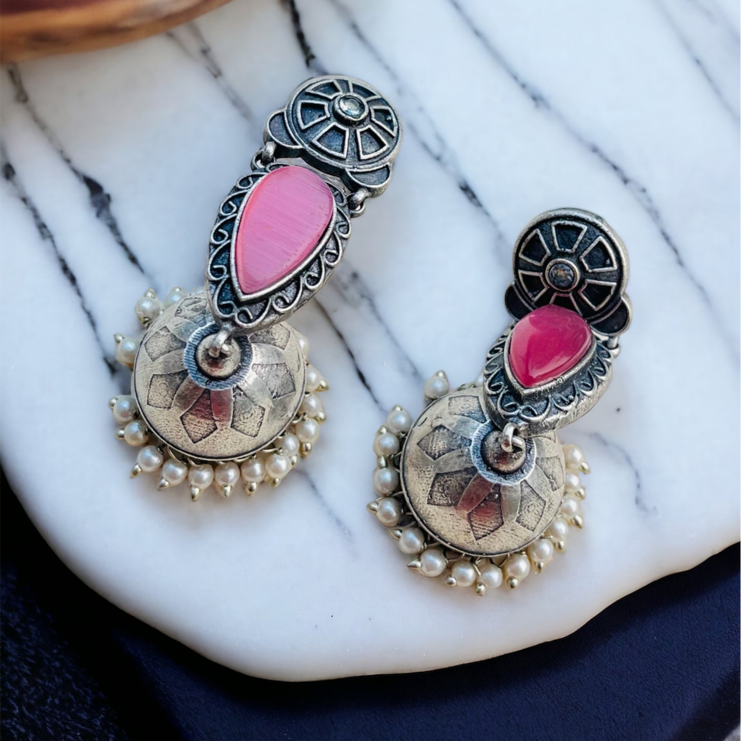 Pink Stone Drop Jhumka Earring