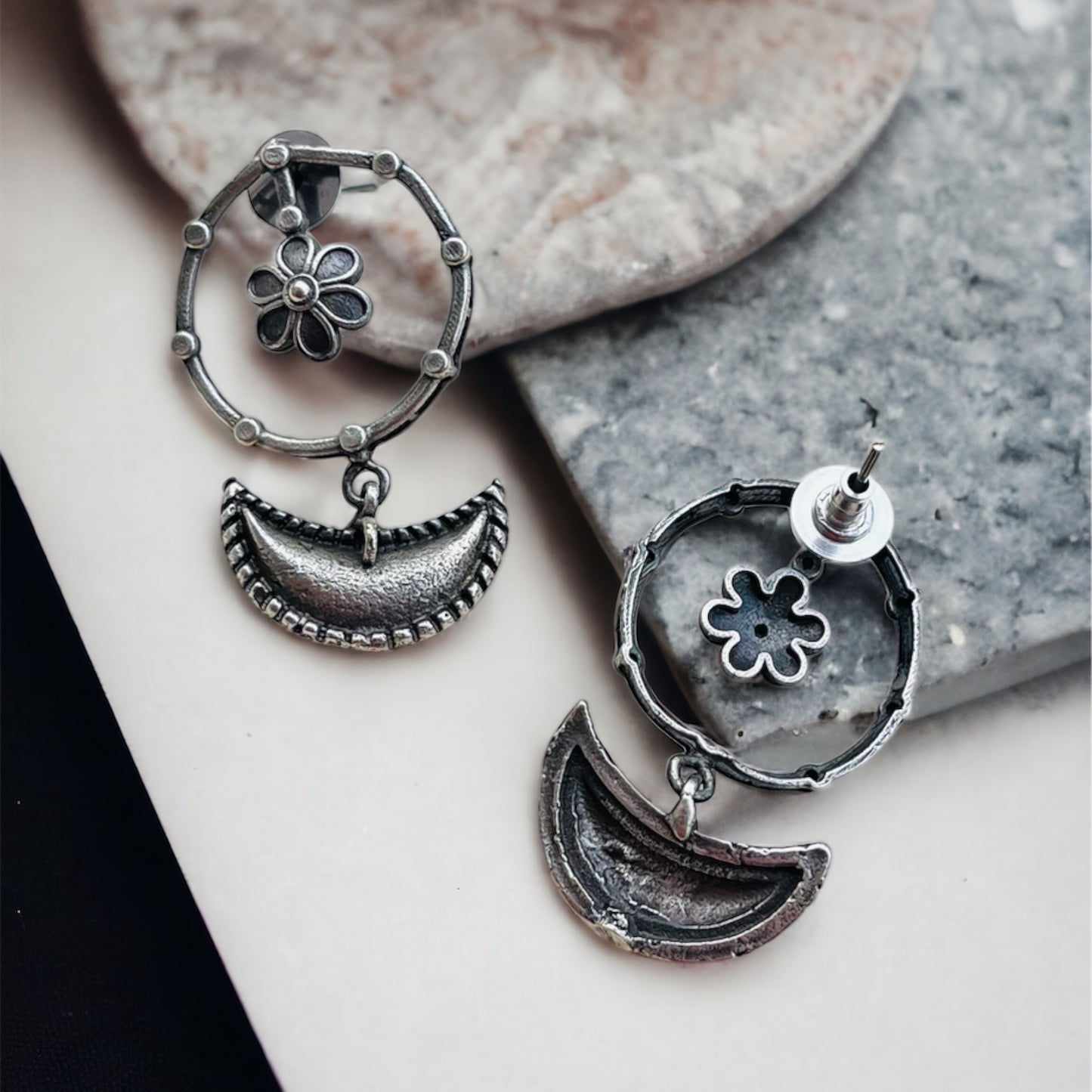 Silver Moon Drop Earrings