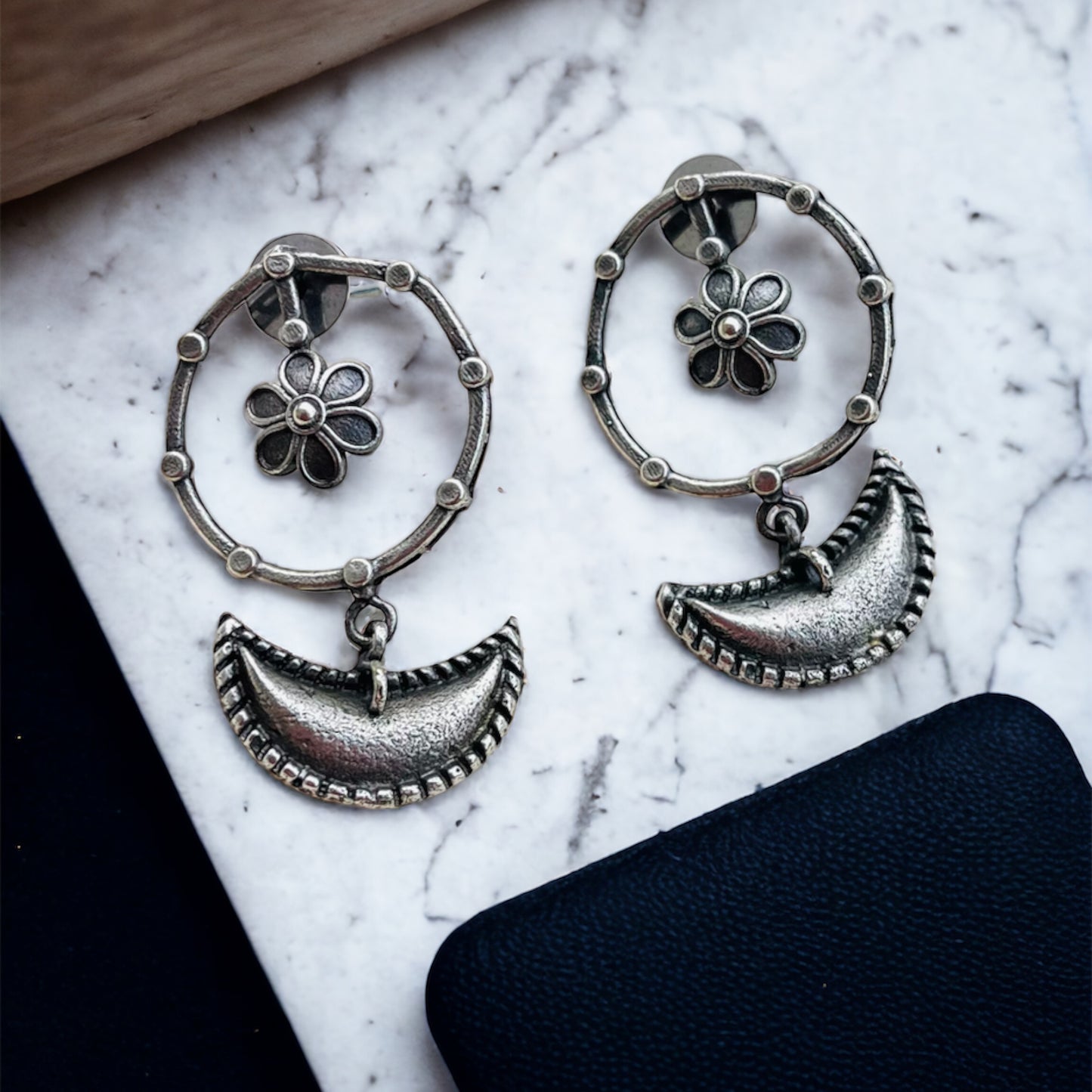 Silver Moon Drop Earrings