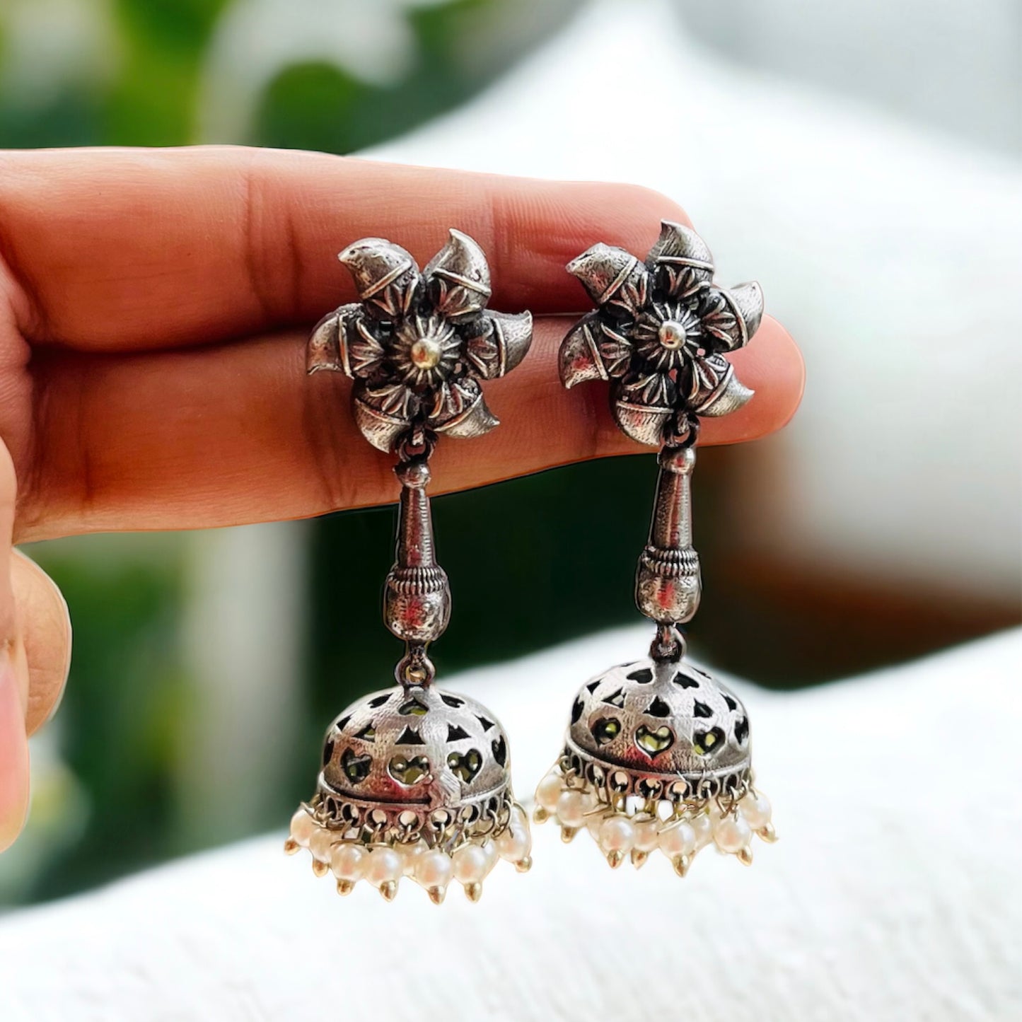 Silver Drop Jhumki Earrings