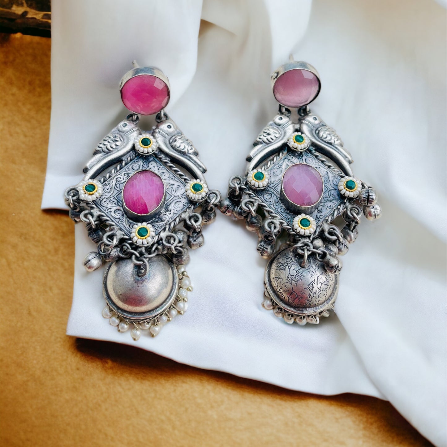 Pink Stone Statement Earrings