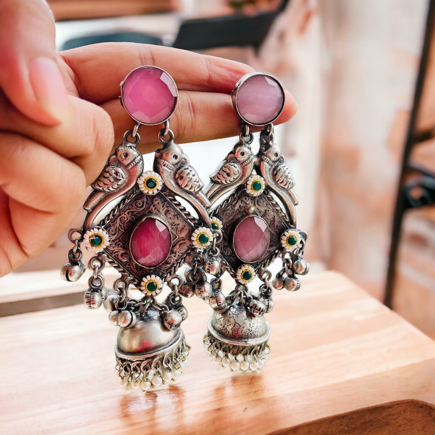 Pink Stone Statement Earrings