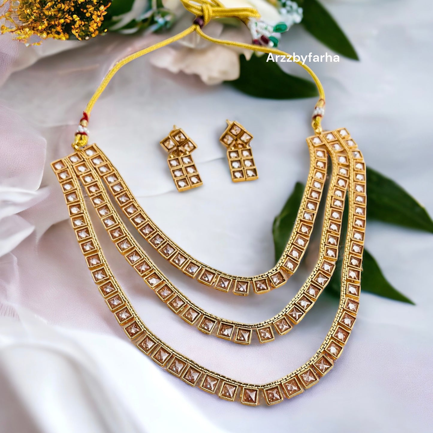 3 Layer Gold Kundan Necklace Set