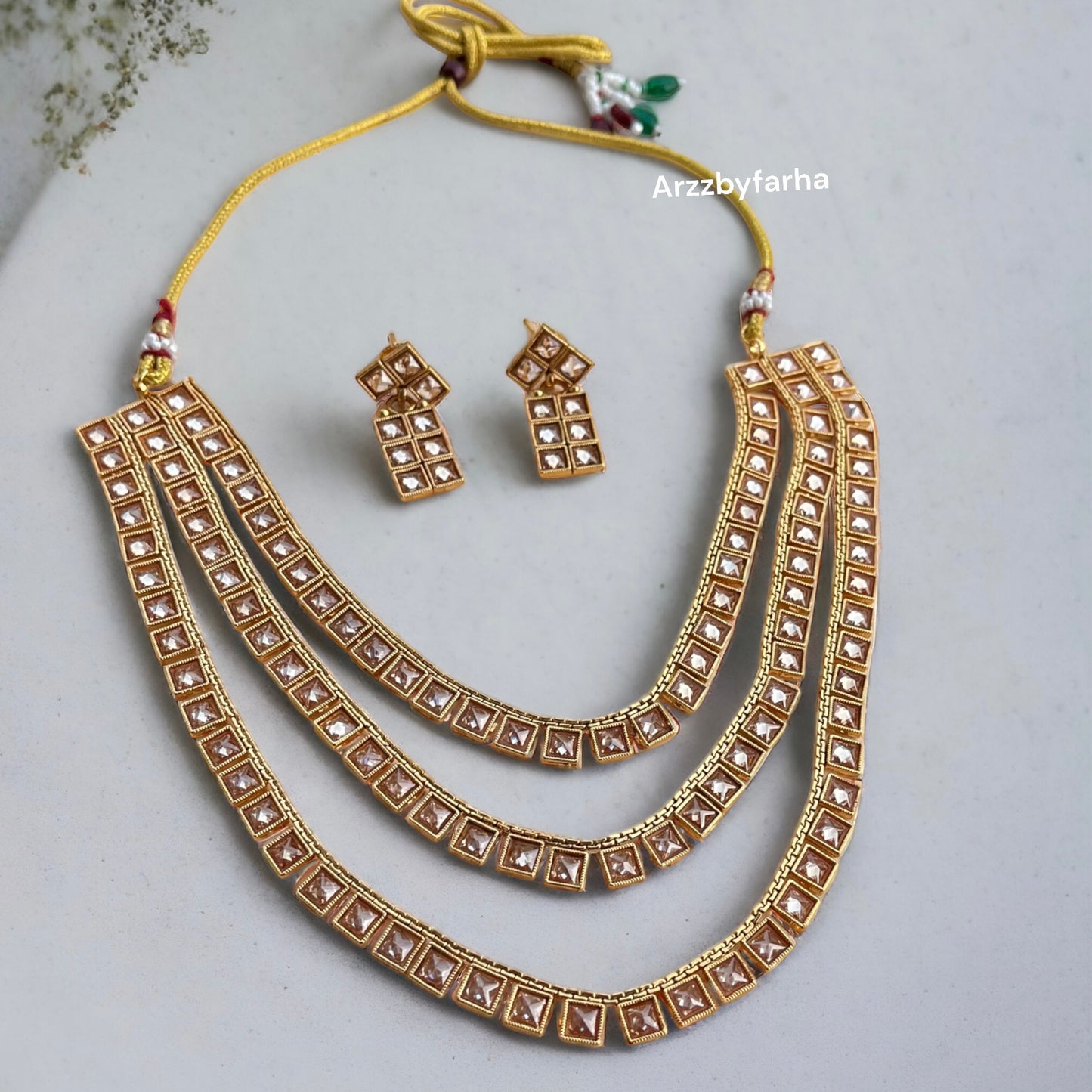 3 Layer Gold Kundan Necklace Set