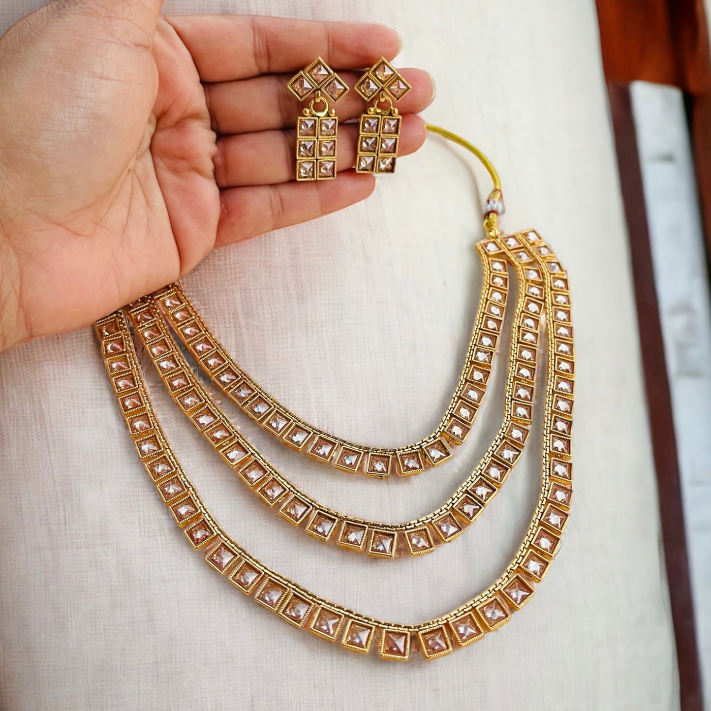 3 Layer Gold Kundan Necklace Set