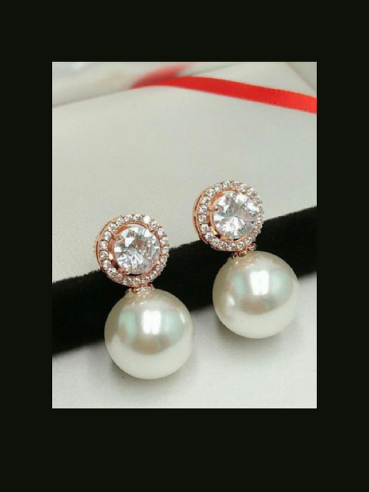 Rosegold Plated AD Pearl Earrings