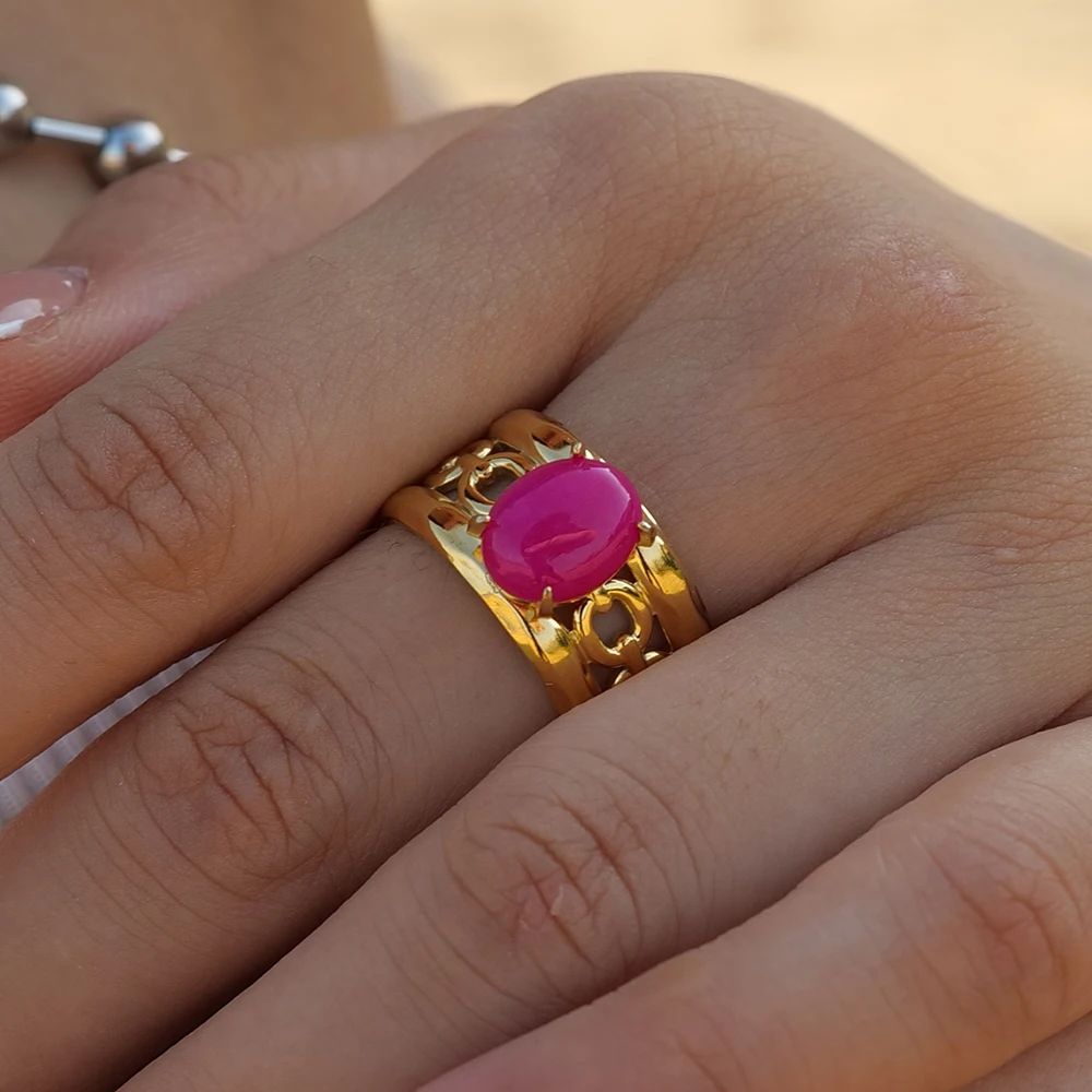 18k Gold Plating Pink Stone Ring