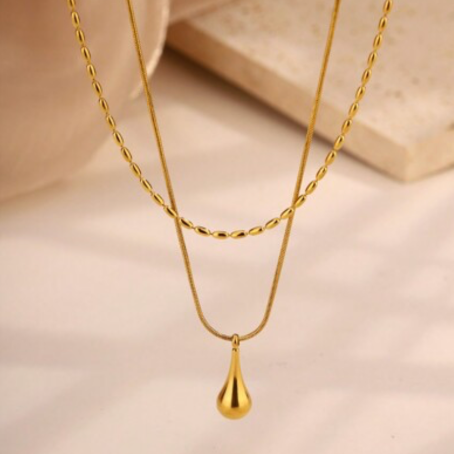 18k Gold Plated Double Layered Drop Pendant Chain